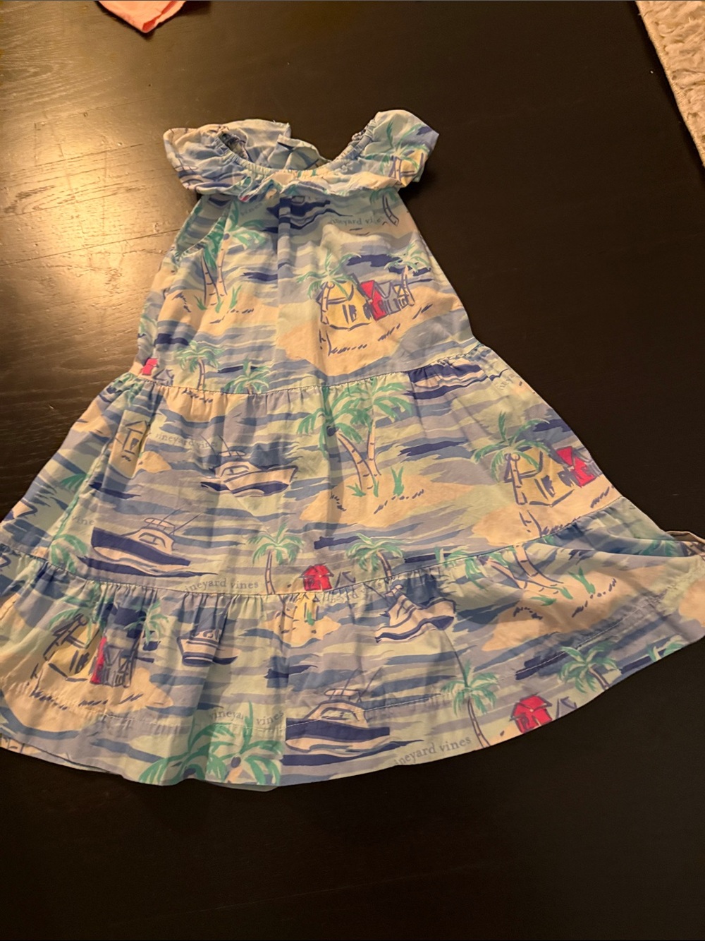 Vineyard Vines Light Blue Beach-Print Ruffle Sundress